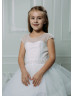 Cap Sleeves White Glitter Tulle Flower Girl Dress